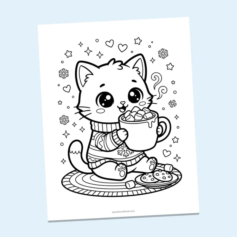Cozy Winter Holiday Animals Coloring Pages, page preview 2