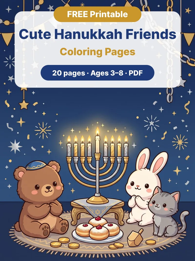 Cute Hanukkah Friends Coloring Pages