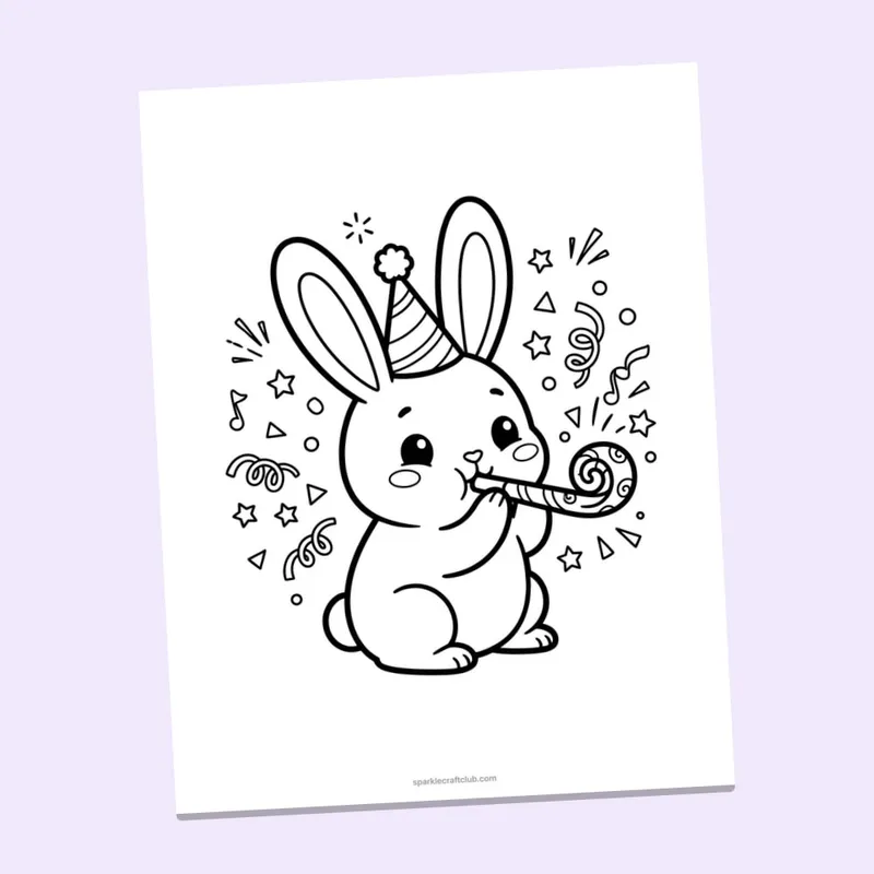 Happy New Year Party Animals Coloring Pages, page preview 2