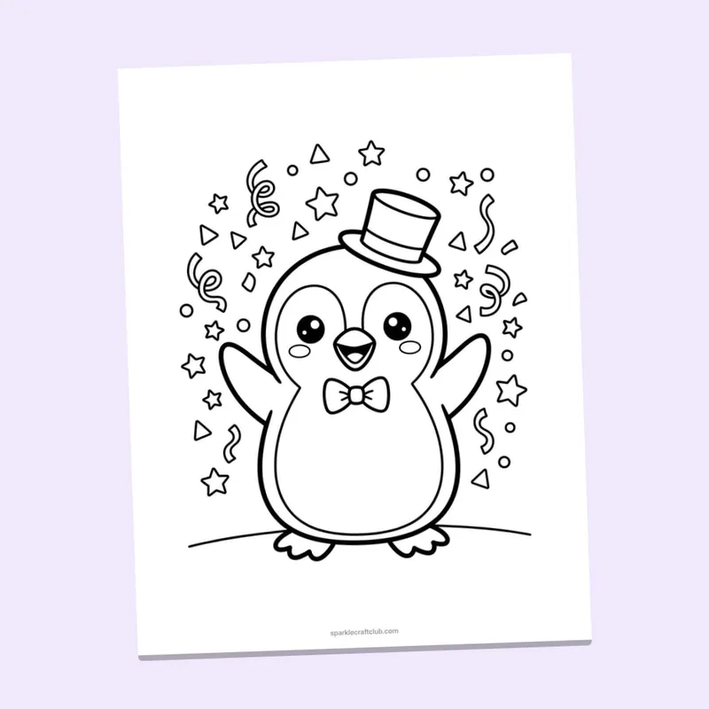 Happy New Year Party Animals Coloring Pages, page preview 4