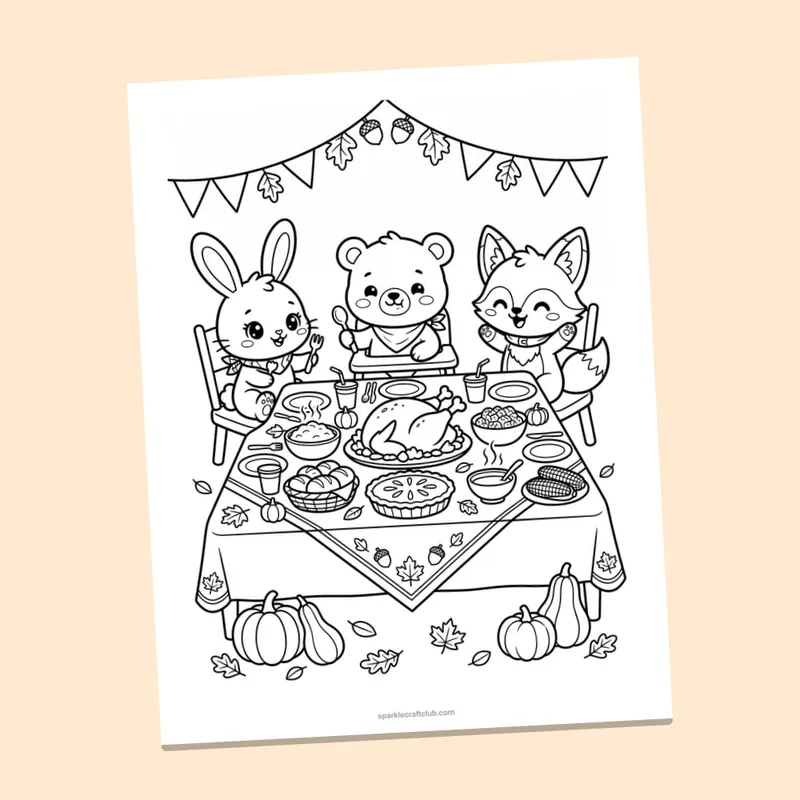 Thankful Animals Thanksgiving Coloring Pages, page preview 2