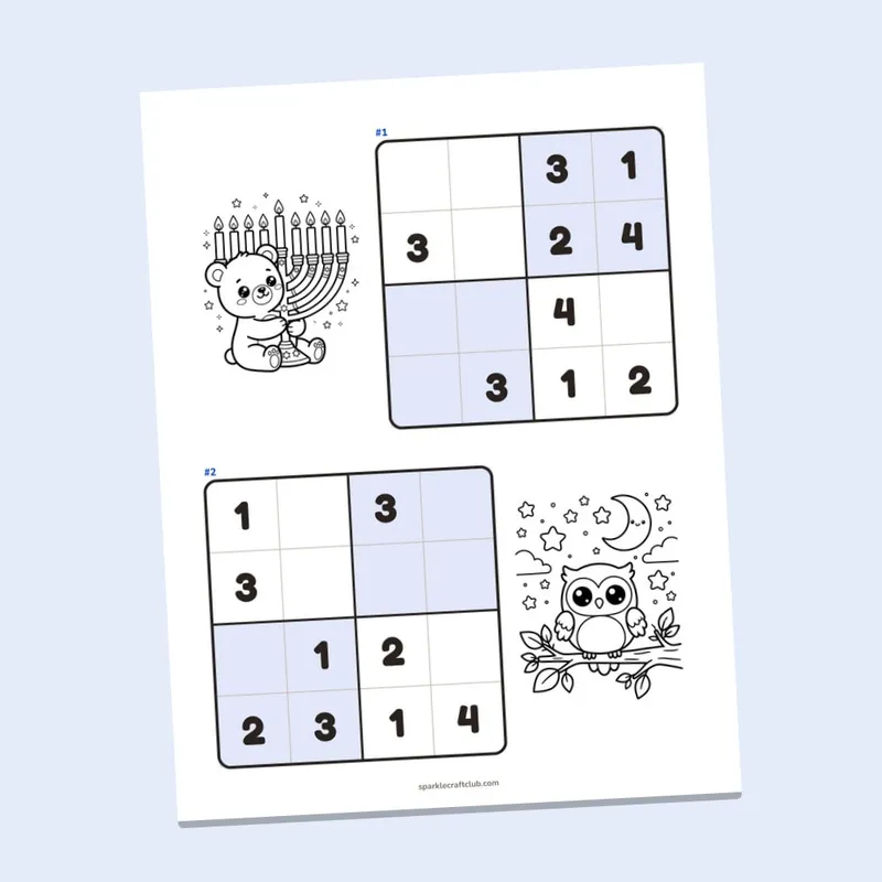 Hanukkah Sudoku for Kids: 4x4 Picture Puzzles, page preview 2
