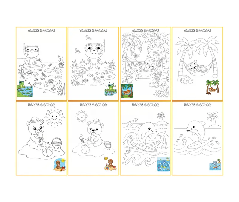 Cute Animals Tracing & Coloring Activity Pack, page preview 2