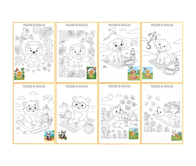 Cute Animals Tracing & Coloring Activity Pack, page preview 3