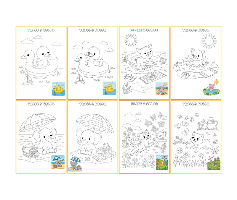 Cute Animals Tracing & Coloring Activity Pack, page preview 4