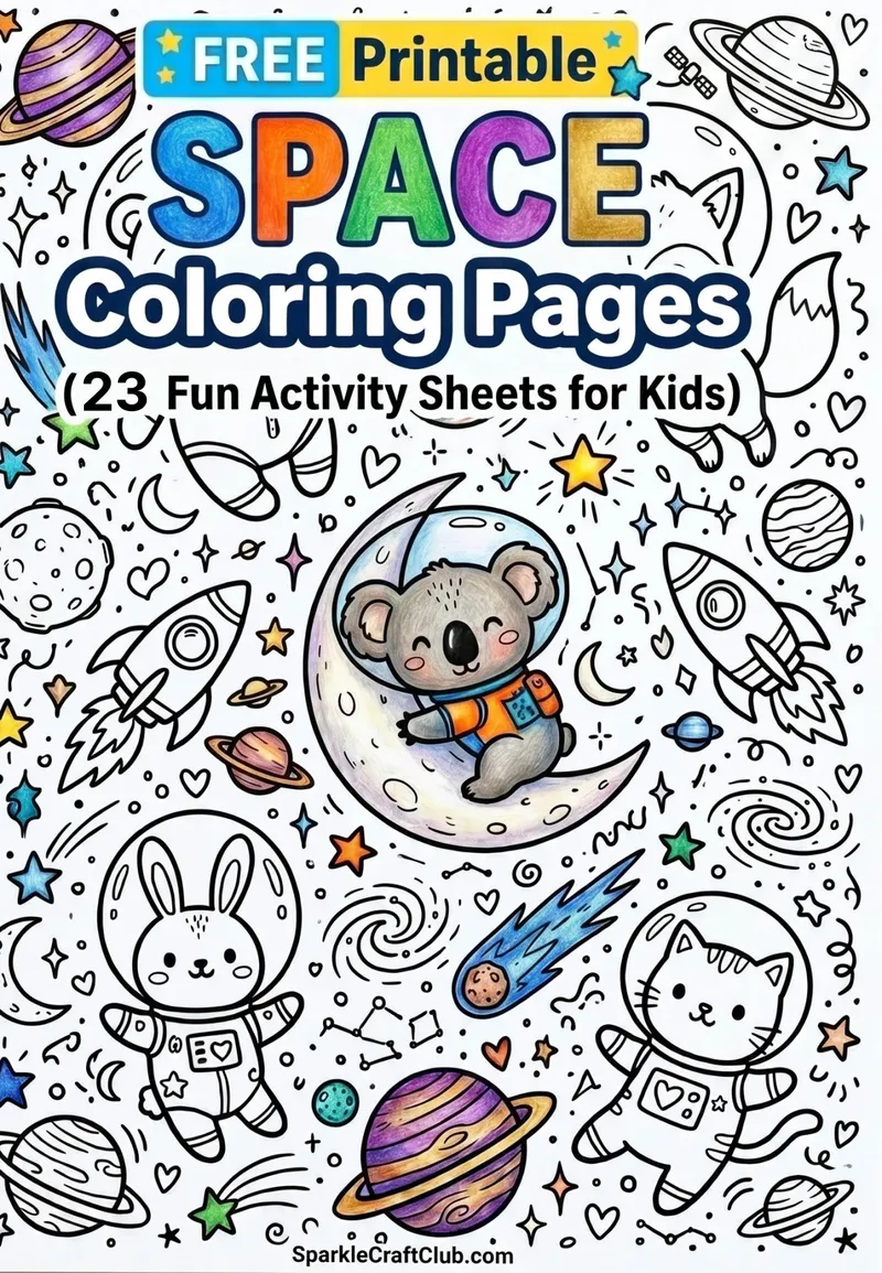 Anti-Stress Pack SPACE - Doodle Coloring Pages, free printable PDF