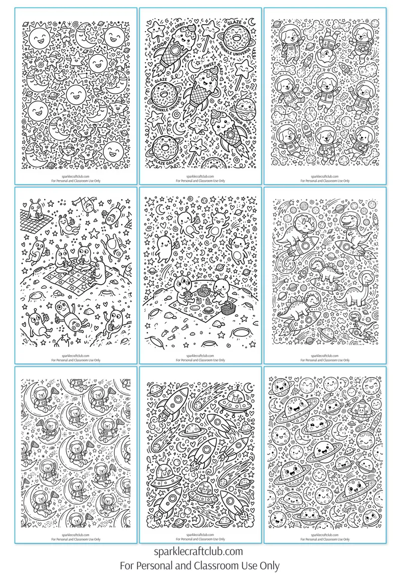 Anti-Stress Pack SPACE - Doodle Coloring Pages, page preview 2