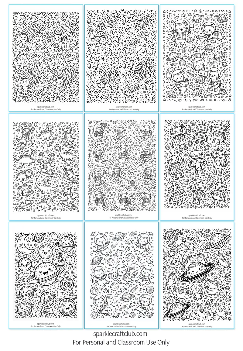 Anti-Stress Pack SPACE - Doodle Coloring Pages, page preview 3