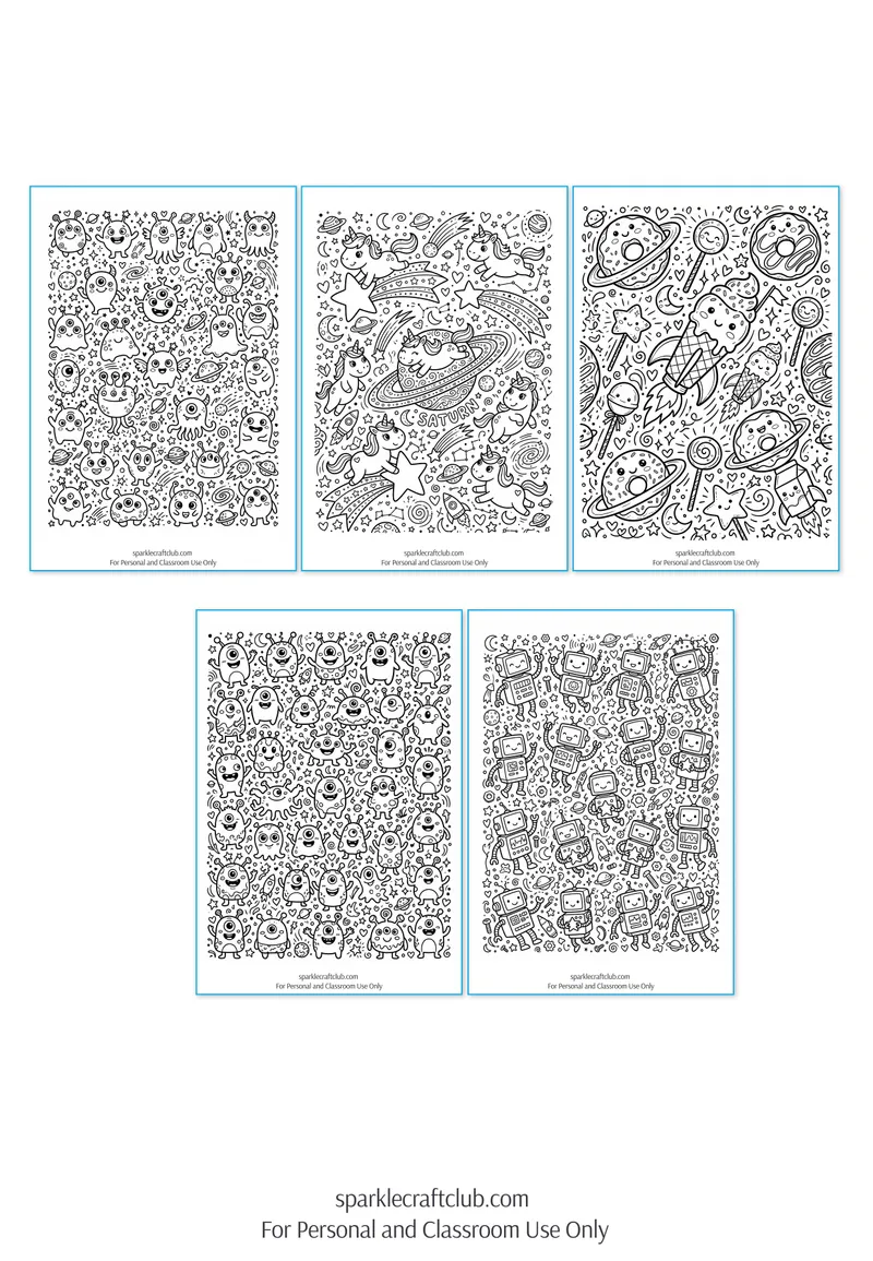 Anti-Stress Pack SPACE - Doodle Coloring Pages, page preview 4