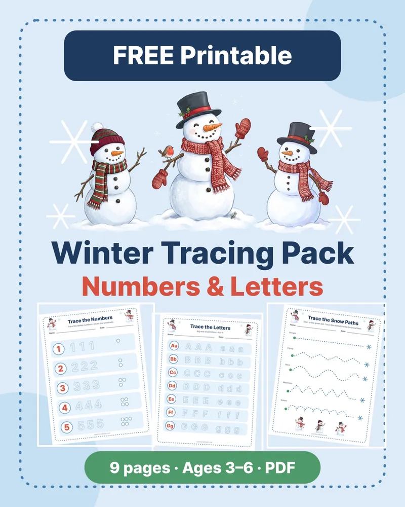 Winter Tracing Pack: Numbers & Letters, free printable PDF